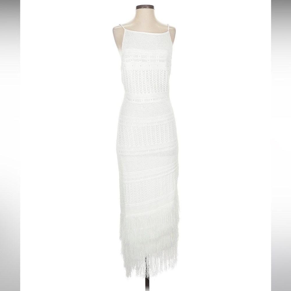 Torn by Ronny Kobo White Fringe dress
